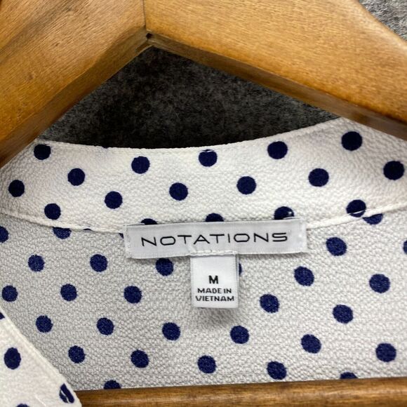 5/$45 Notations Blouse Women M Medium White Polka Dot V-Neck Long Sleeve - Picture 5 of 9